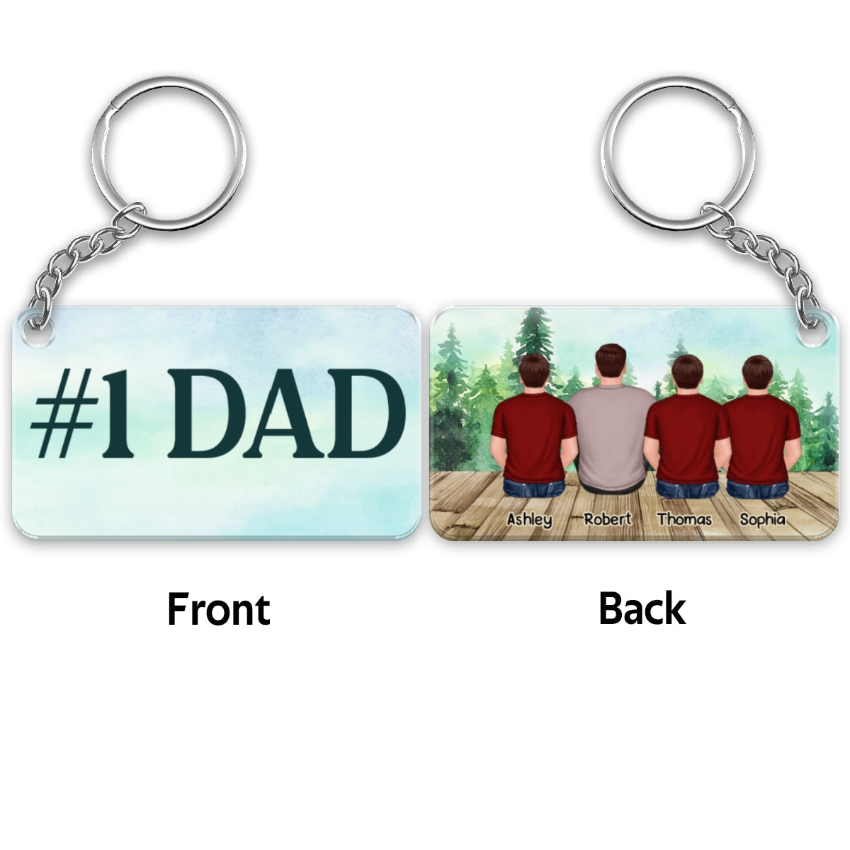 Dad And Kids Back View Sitting Forest Personalized Acrylic Keychain
