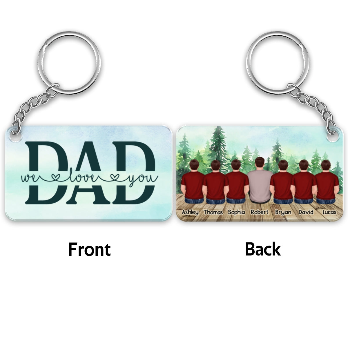 Dad And Kids Back View Sitting Forest Personalized Acrylic Keychain