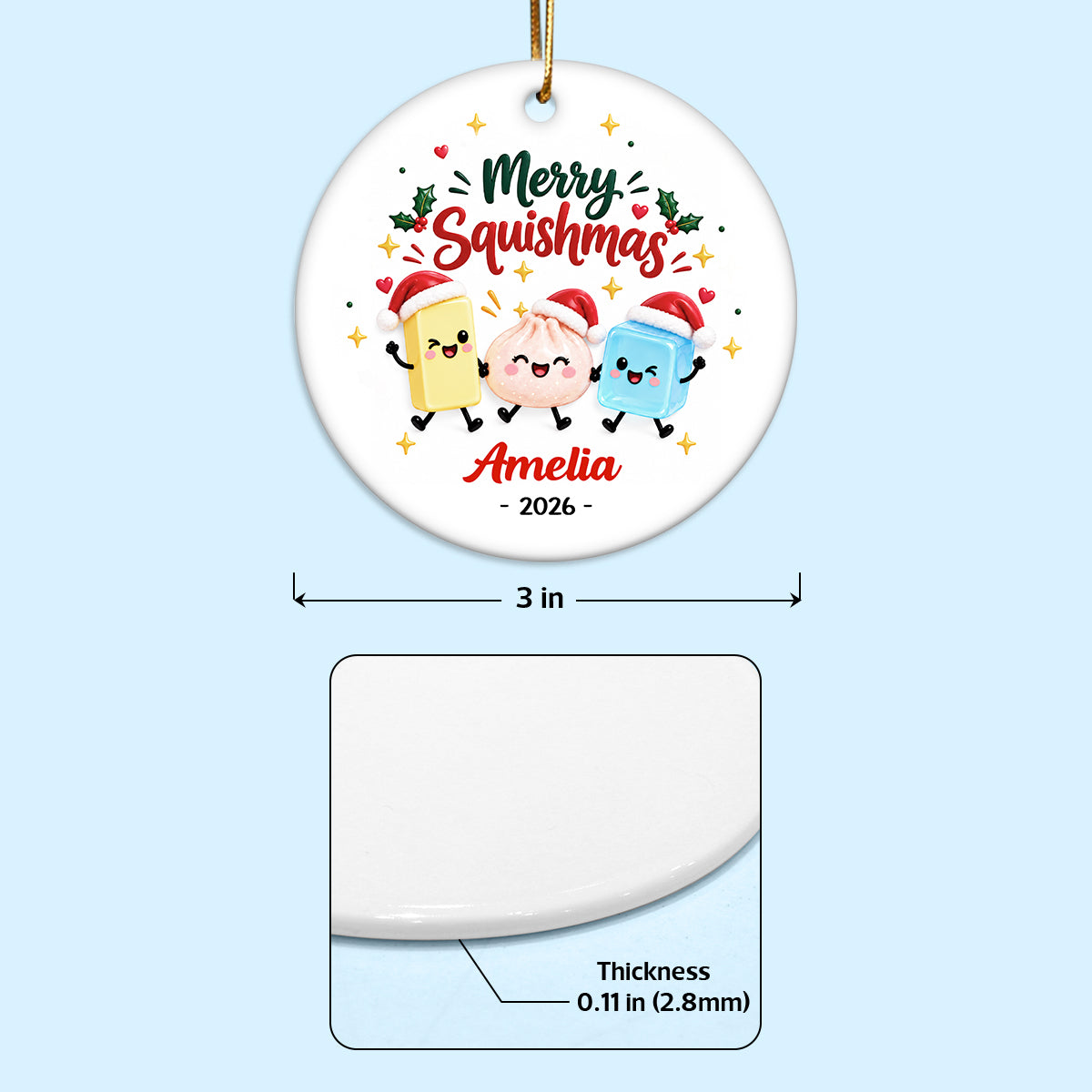 Merry Squishmas 2026 Custom Name - Personalized Ceramic Ornament - Christmas Keepsake For Squishy Hunting Lover, Viral Squishy Dumpling Trend