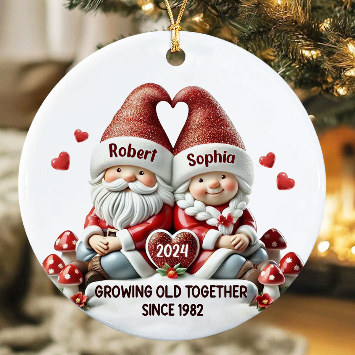 Gnome Couple Christmas Personalized Ceramic Ornament, Christmas Gift For Him, For Her, Husband, Wife