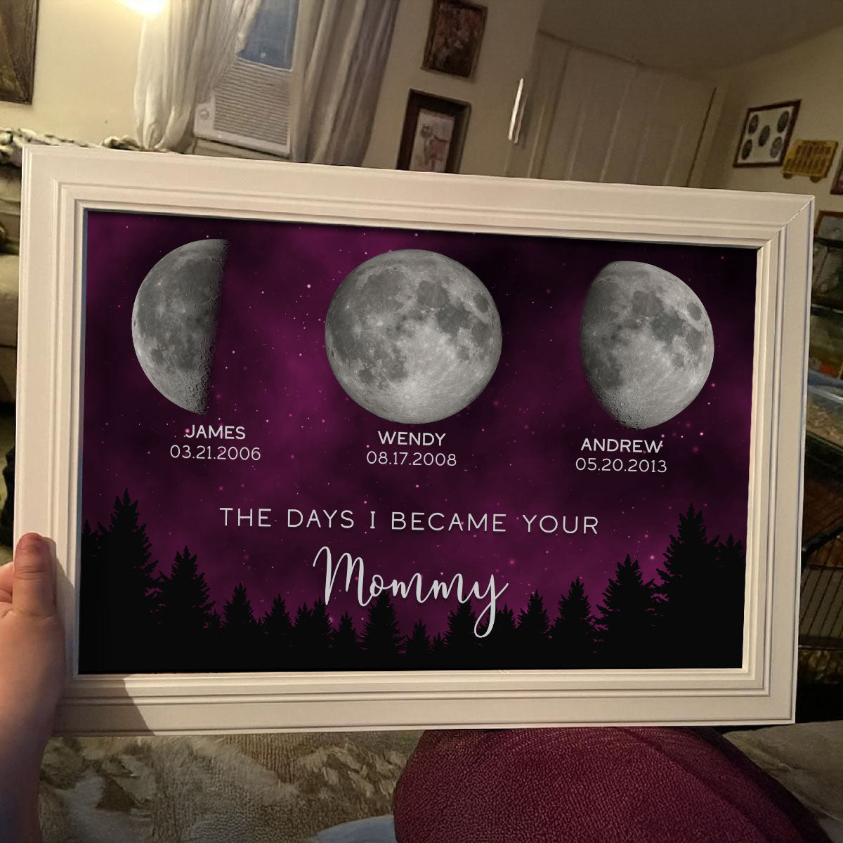 Galaxy Night The Days You Became Our Mom Birthday Moon Phase - Personalized Poster - Gift for Mom, Gift for Grandma, Gift for Wife