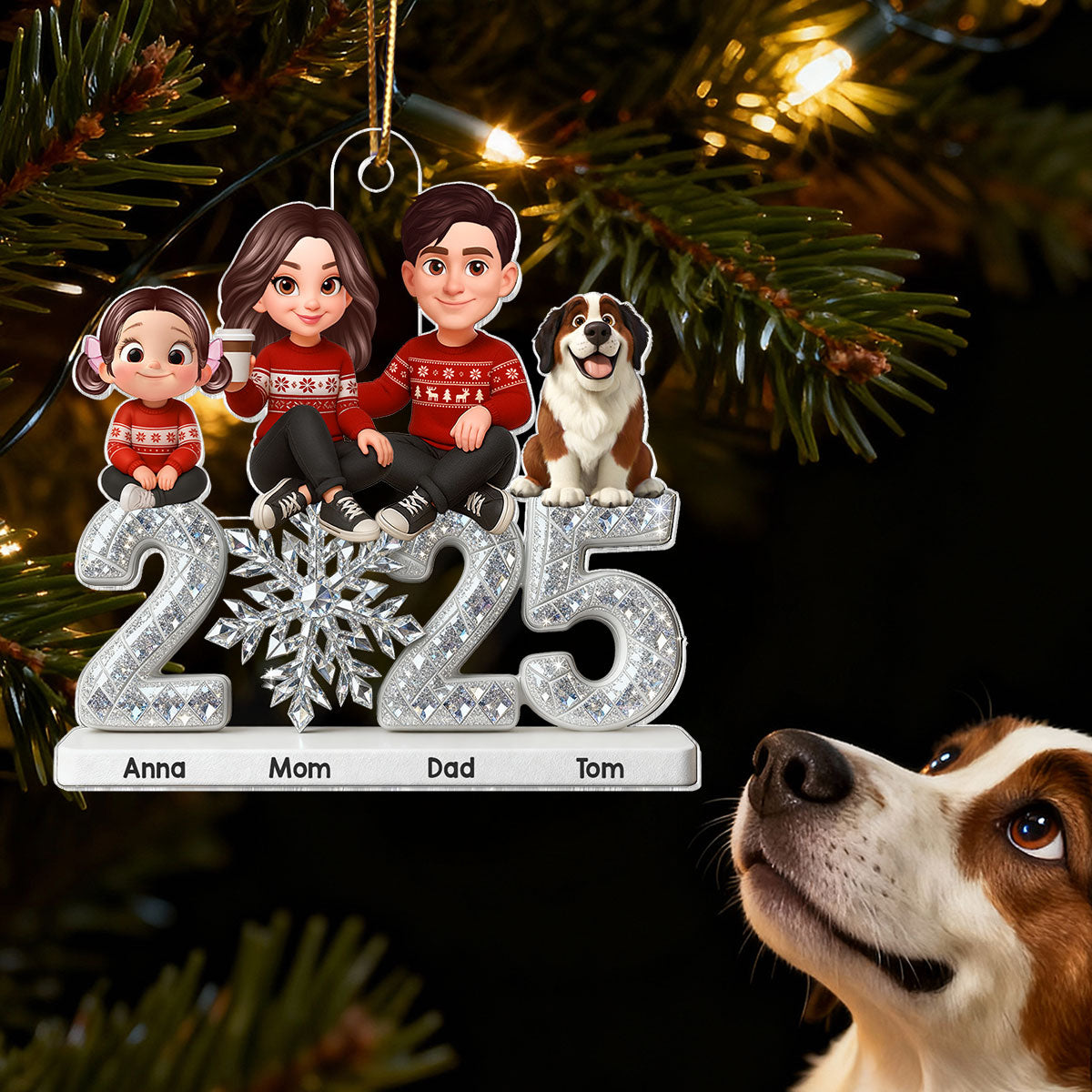 3D Effect Shining Effect Family Together Christmas - Personalized Acrylic Ornament