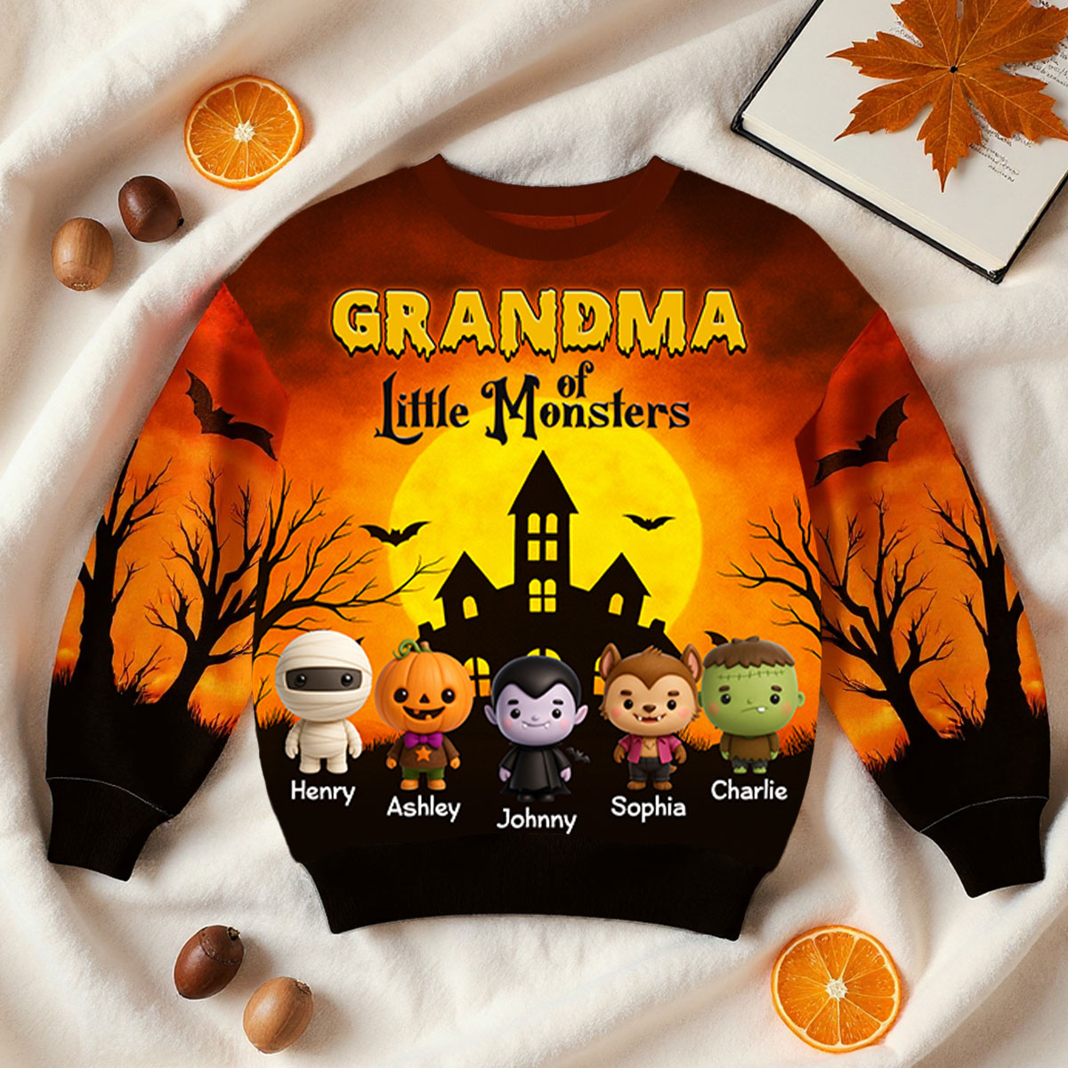 Grandma Mom Little Monsters Personalized 3D Sweatshirt, Halloween gift for Grandma
