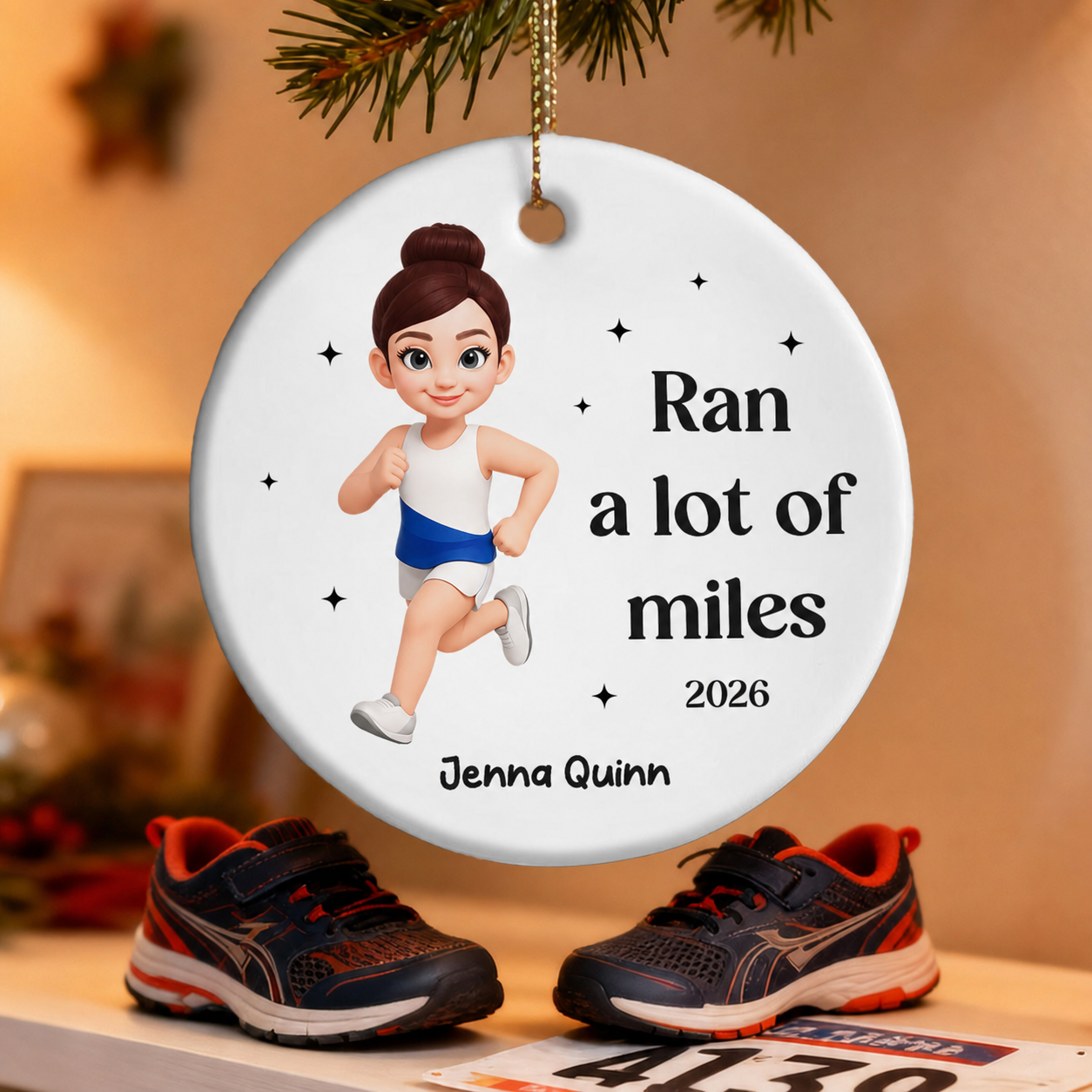 Ran A Lot Of Miles Running Boy Girl - Personalized Ceramic Ornament - Gift for Marathon Runner, Track Senior Night Gift