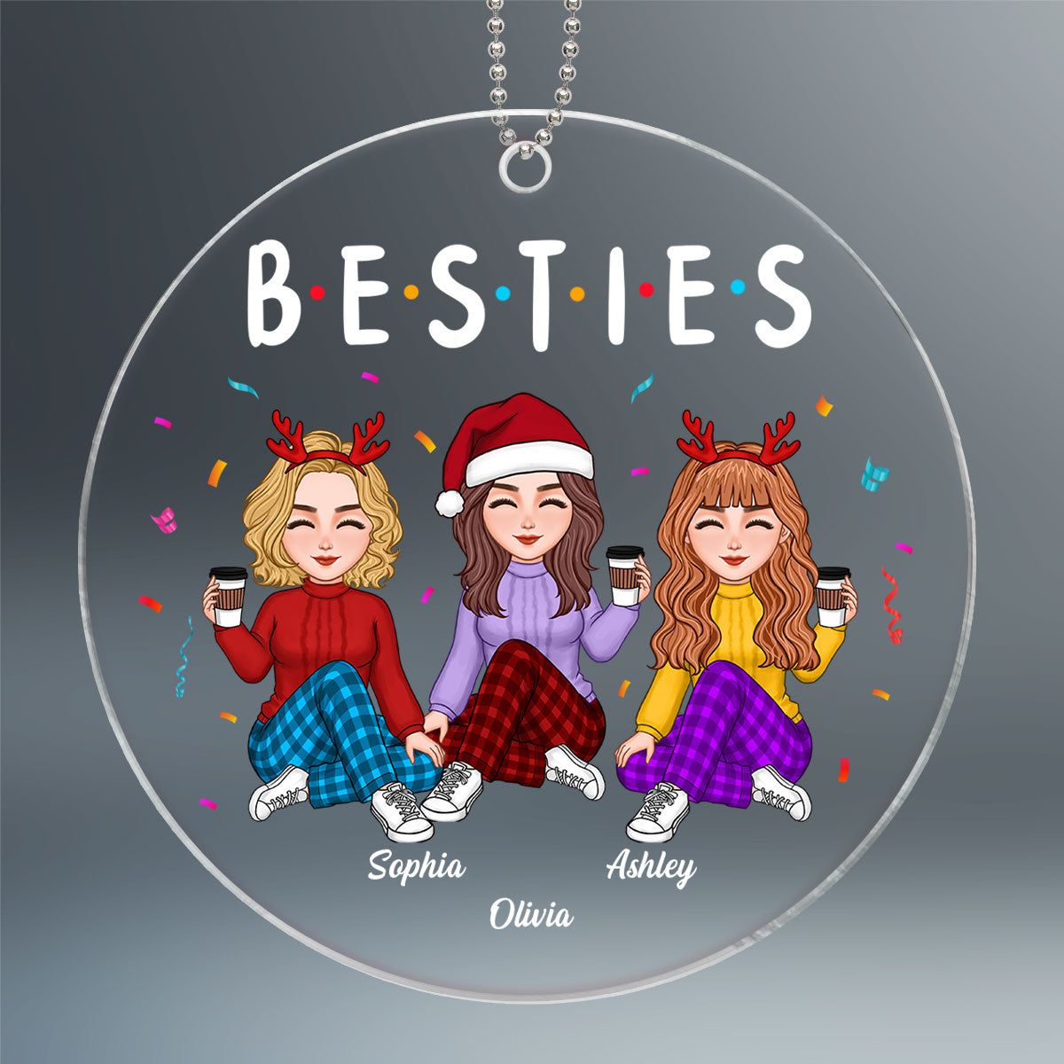 Besties Sisters Friends Sitting Colorful Personalized Acrylic Ornament