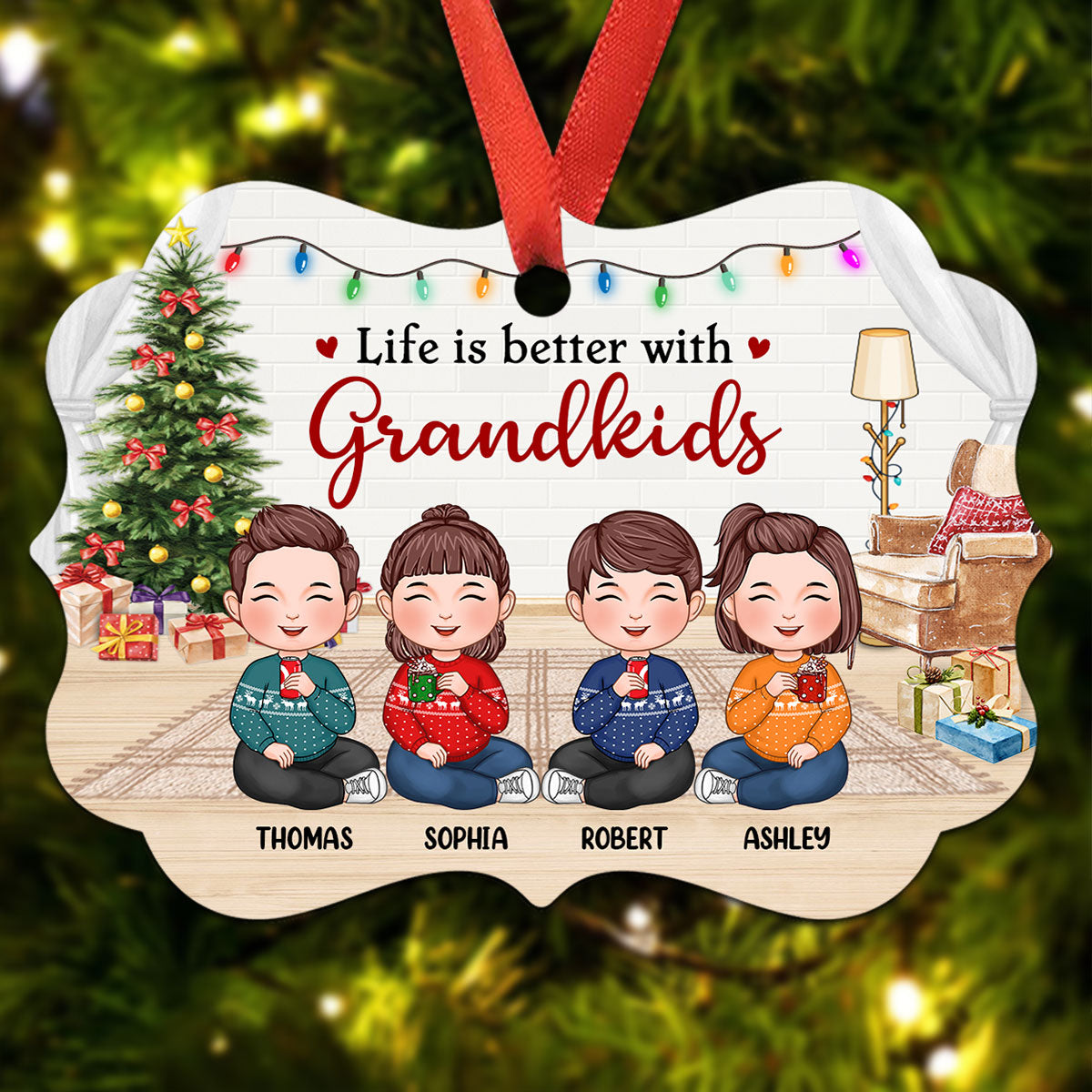 Better With Grandkids Cute Doll Kids Sitting Personalized Christmas Ornament