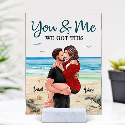 Couple Man Holding Woman Kissing Beach Landscape Personalized Acrylic Plaque