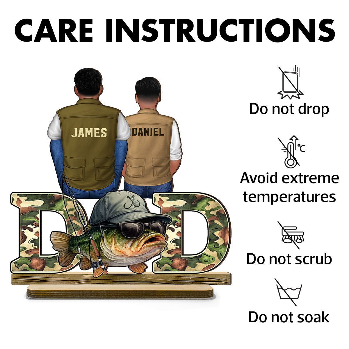 Fishing Dad And Kids Personalized 2-Layer Standing Wooden Plaque, Father’s Day gift for Dad, for Husband