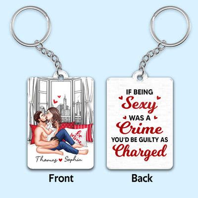 Sexy Couple Kissing By Window Outline Sketch Personalized Acrylic Keychain