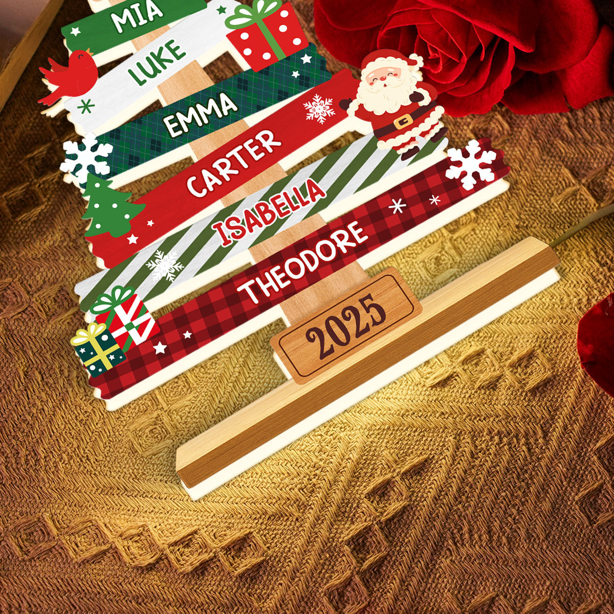 3D Effect Cute Christmas Tree Family Names Personalized LED Light Box