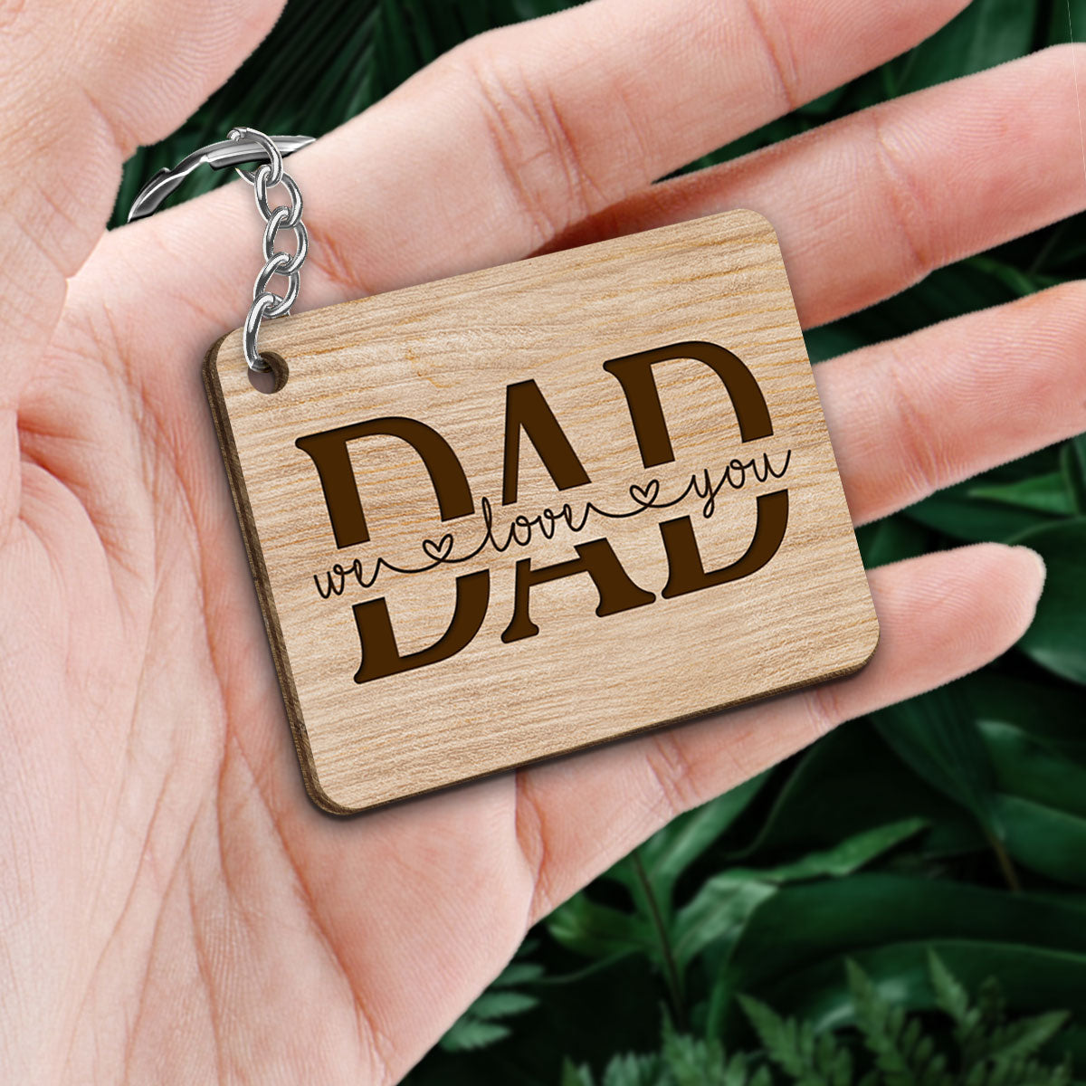 Best Dad Ever Back View Man Kids Dog Cat Sitting On Word Personalized Wooden Keychain