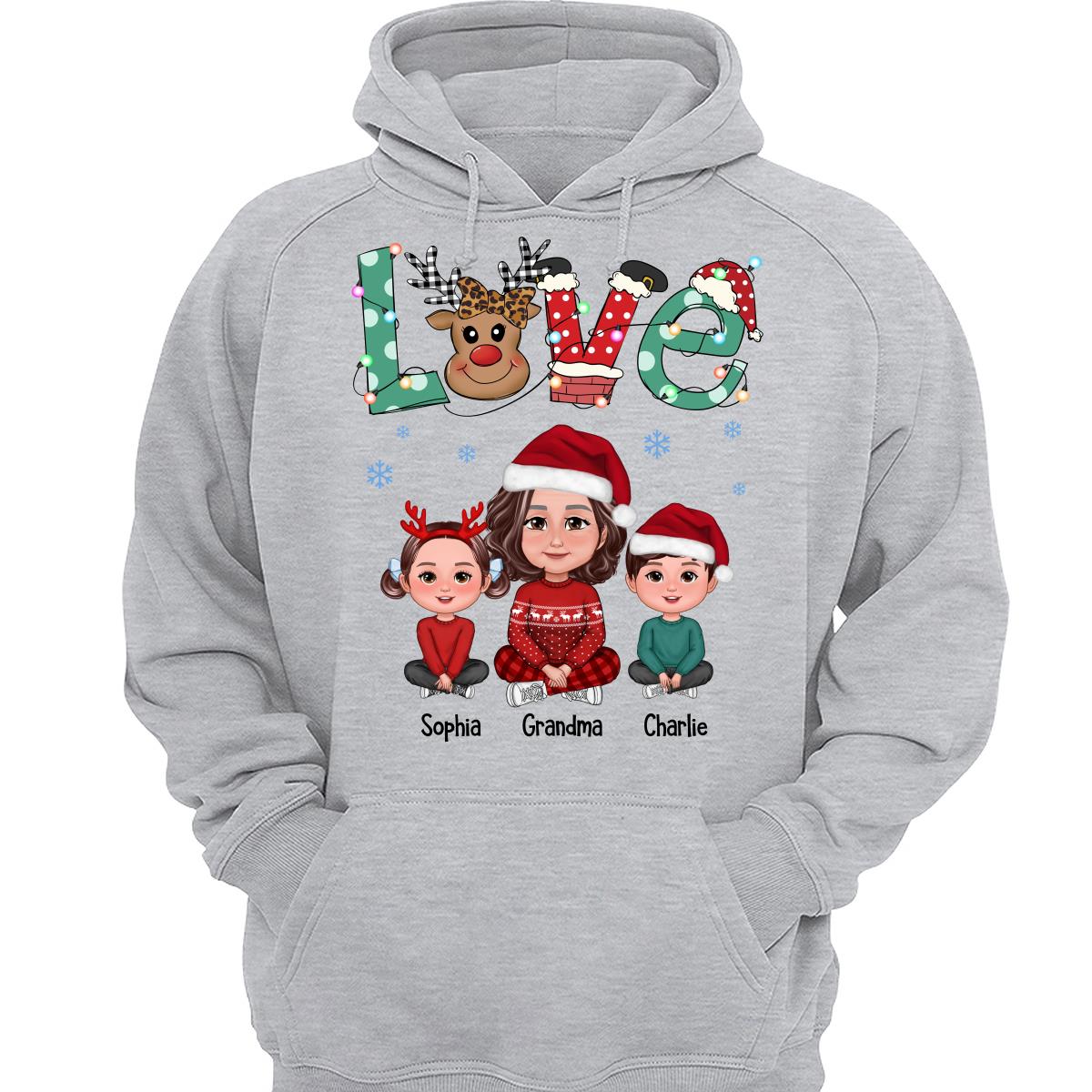 LOVE Grandma Mom Life Crossed Legs Christmas Pattern Personalized Shirt