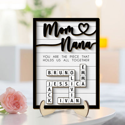 Custom Valentine's Day, Mothers Day Crossword Puzzle Art for Mom & Grandma, You are the Piece That Holds us Together Personalized 2-Layered Wooden Plaque