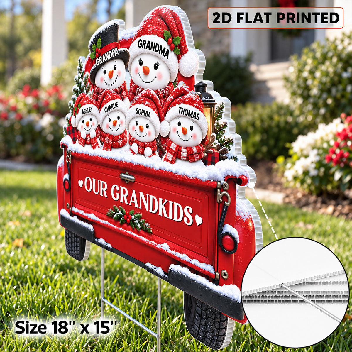 Christmas Cute Snowman Truck Grandpa Grandma Grandkids - Personalized Yard Sign - Christmas Decor For Grandparents