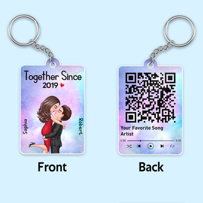 Hugging Kissing Doll Couple Together Since Scannable QR Code Personalized Acrylic Keychain