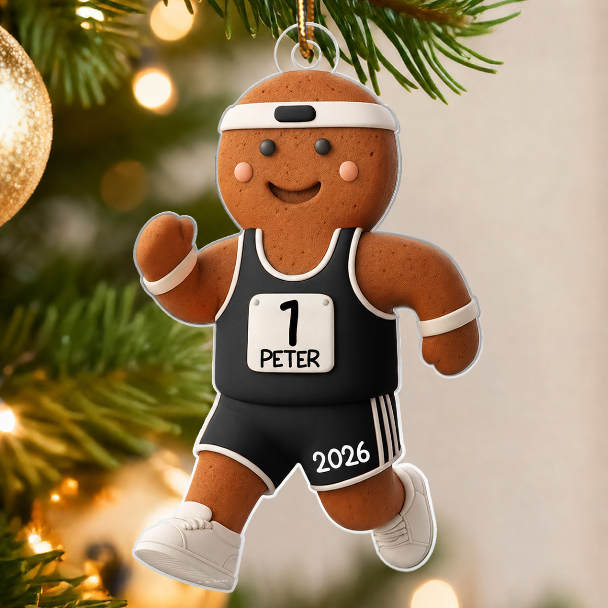 Runner Gingerbread Marathon - Personalized Acrylic Ornament - Unique Christmas Gift For Runners