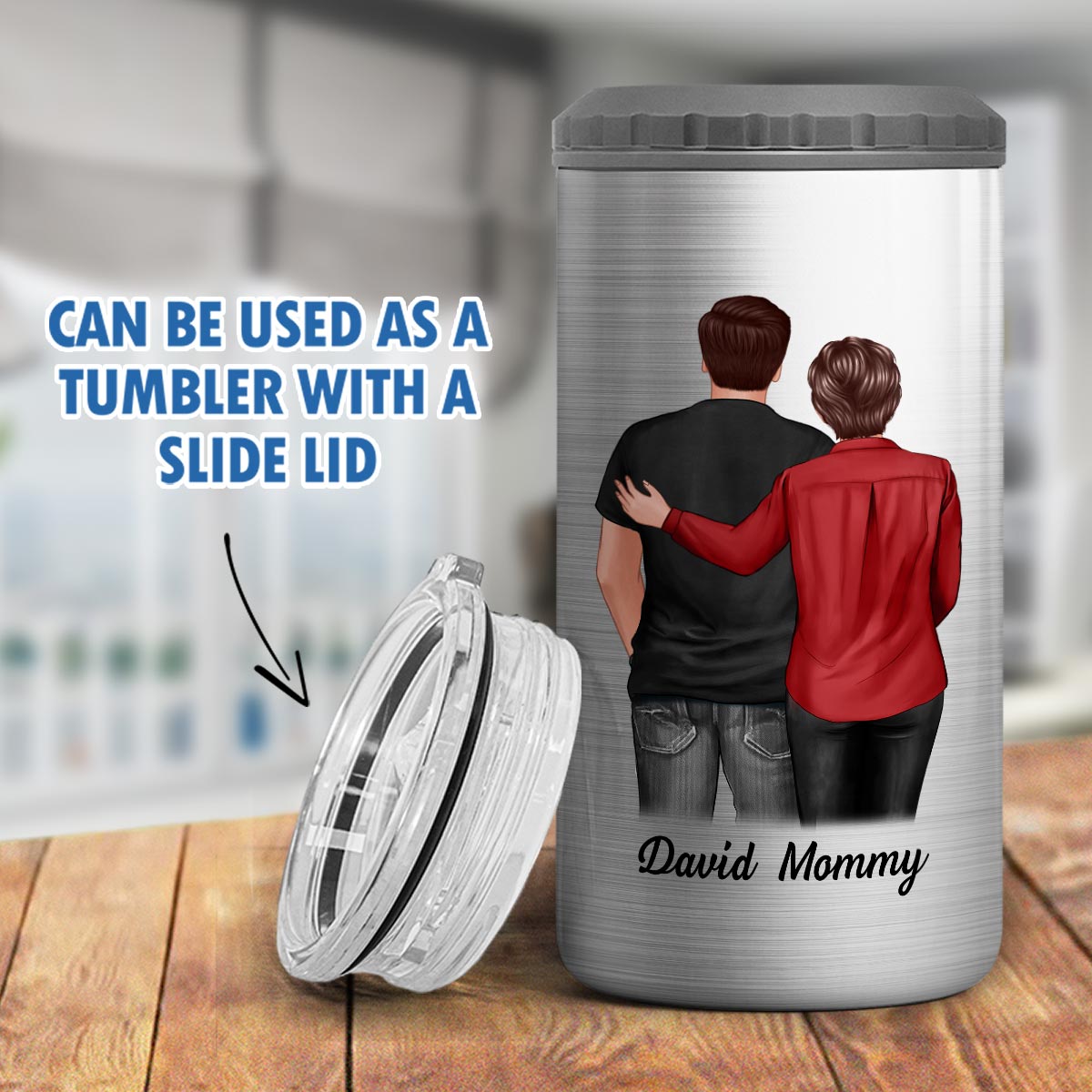 To My Son From Mom Happy Father‘s Day Back View Personalized 4 In 1 Can Cooler