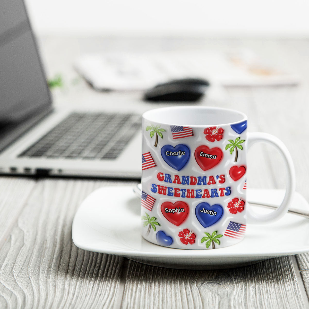 Grandma's Sweetheart Personalized 3D Inflated Mug, 4th Of July Gift For Grandma