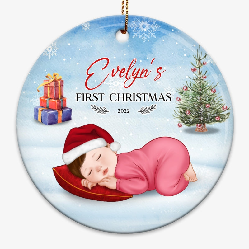 Baby First Christmas Newborn Christmas Tree Personalized Circle Ornament