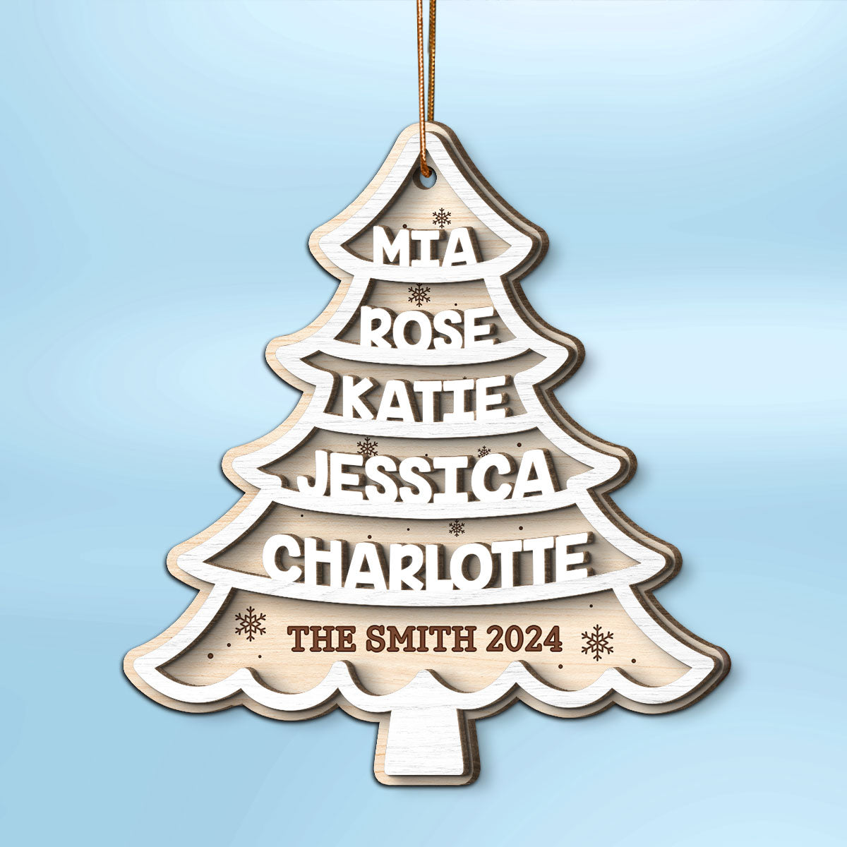 Family Members Names White Christmas Tree Personalized 2-Layer Wooden Ornament