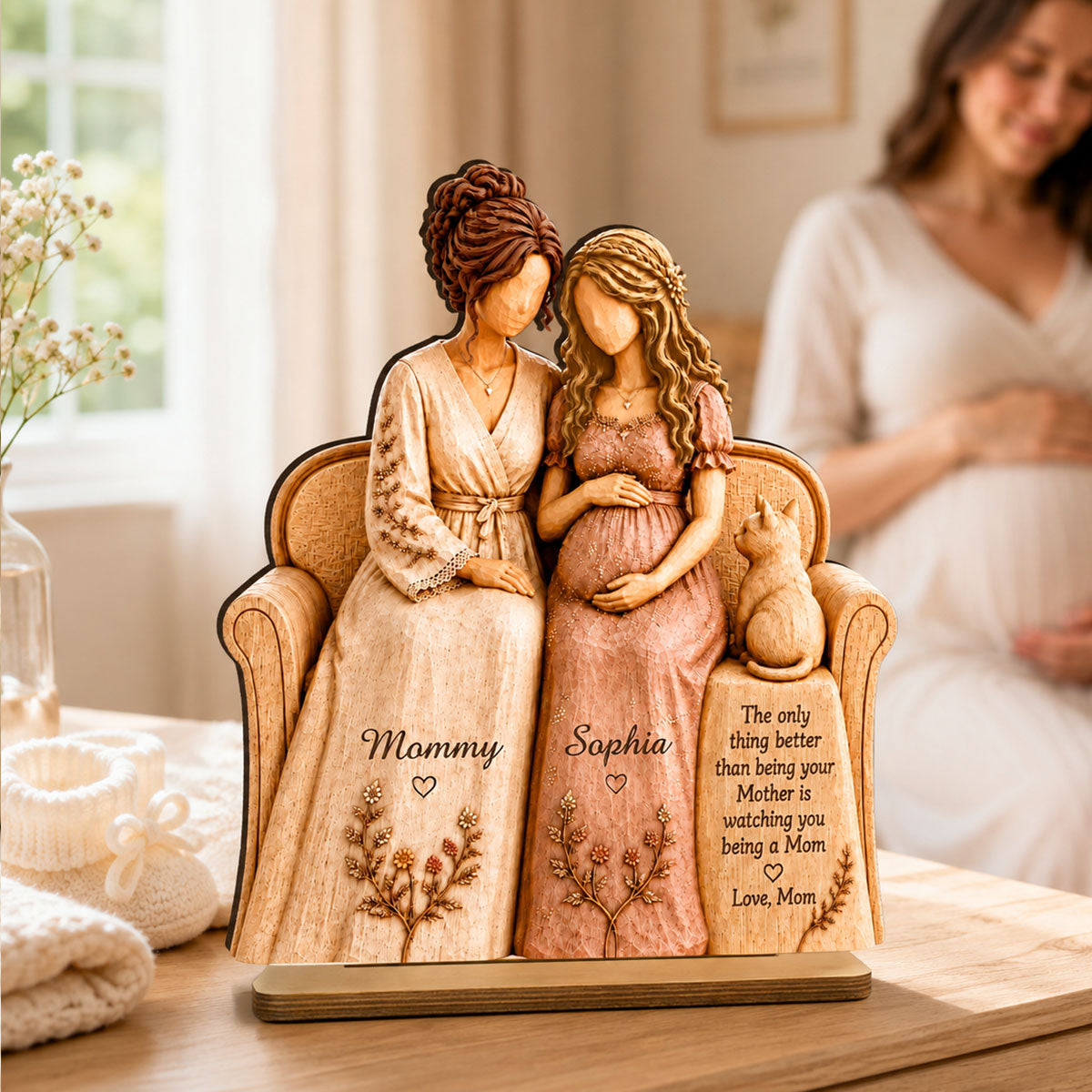 Watching You Be A Mom My Daughter - Personalized 2-Layered Wooden Plaque - Gift For New Mom, Daughter