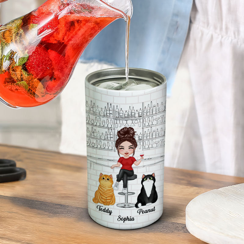 Cat Mom Cannot Survive On Wine Alone Wine Bar Multi Use Tumbler - Personalized 4 In 1 Can Cooler - Gift For Cat Moms