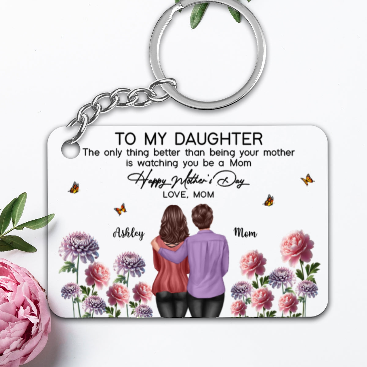 To My Daughter From Mom Happy Mother's Day Birth Flower Personalized Acrylic Keychain, Gift For Daughter