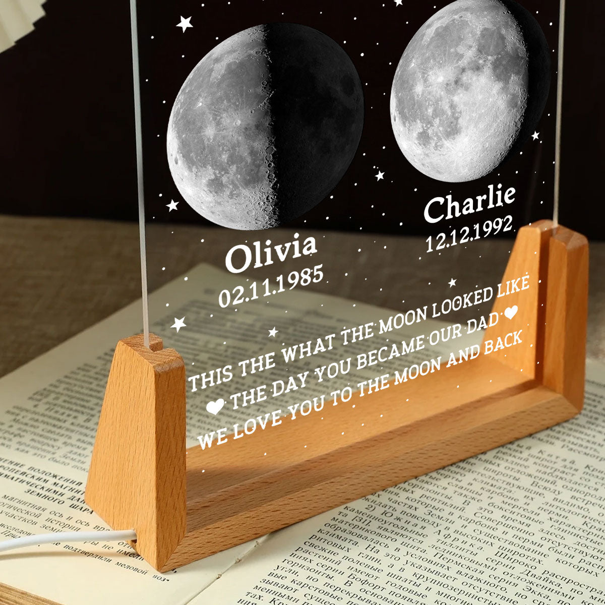 This Is What The Moon Looked Like The Day You Became Dad Custom Moon Phase - Personalized Acrylic LED Night Light - Father's Day Gift For Dad, Husband