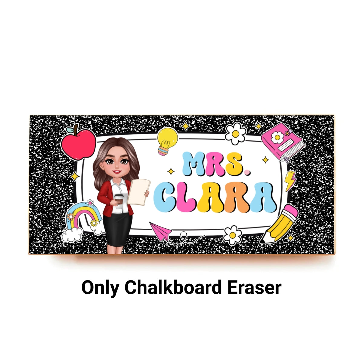 Teacher Composition Book Pattern Personalized Chalkboard/Whiteboard Eraser with Marker, Teacher Appreciation Gift, Back To School Gift