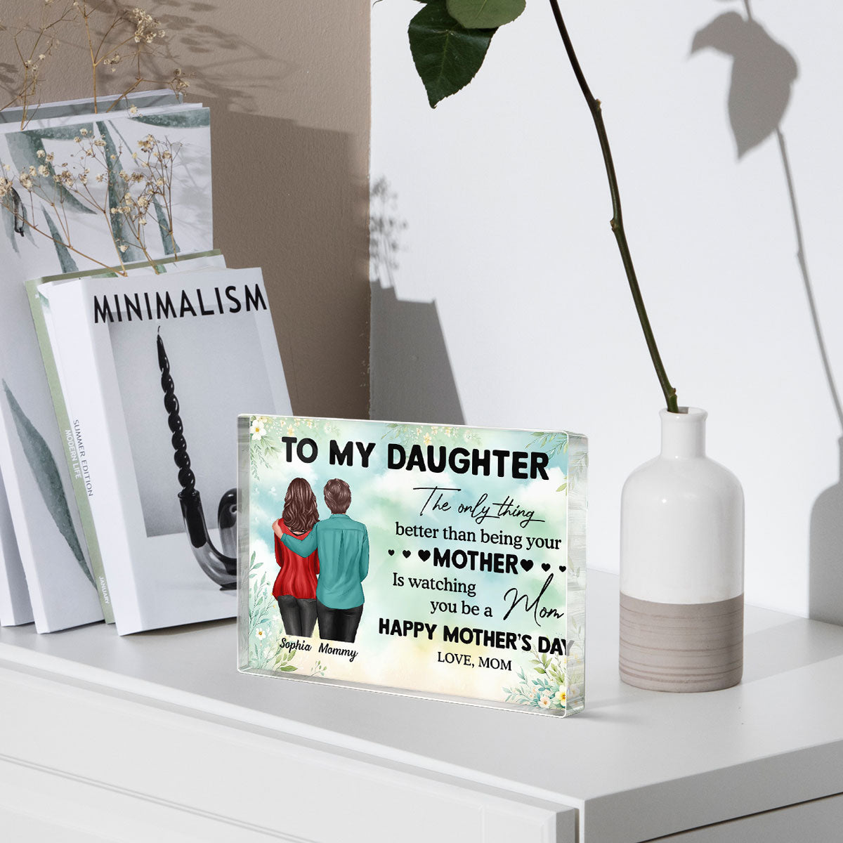 To My Daughter From Mom Happy Mother's Day Personalized Rectangle Acrylic Block Plaque, Gift For Daughter