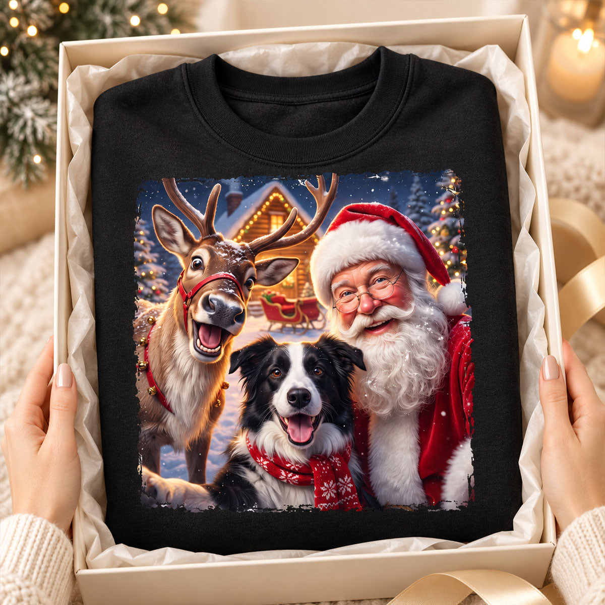 Dog Cat Selfie with Santa - Personalized Shirt - Funny Christmas Gift for Pet Lovers