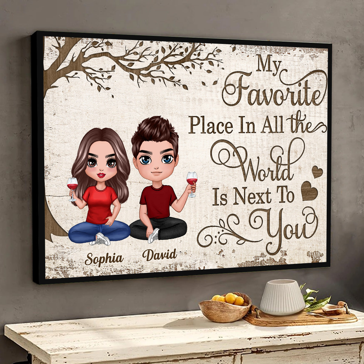 My Favorite Place In All The World Doll Couple Sitting Personalized Poster, Valentine‘s Day Gift For Him, For Her