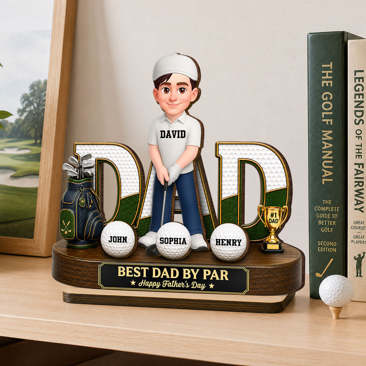 Golf Dad Legend Best Dad By Par - Personalized 2-Layered Wooden Plaque - Father's Day Gift For Dad
