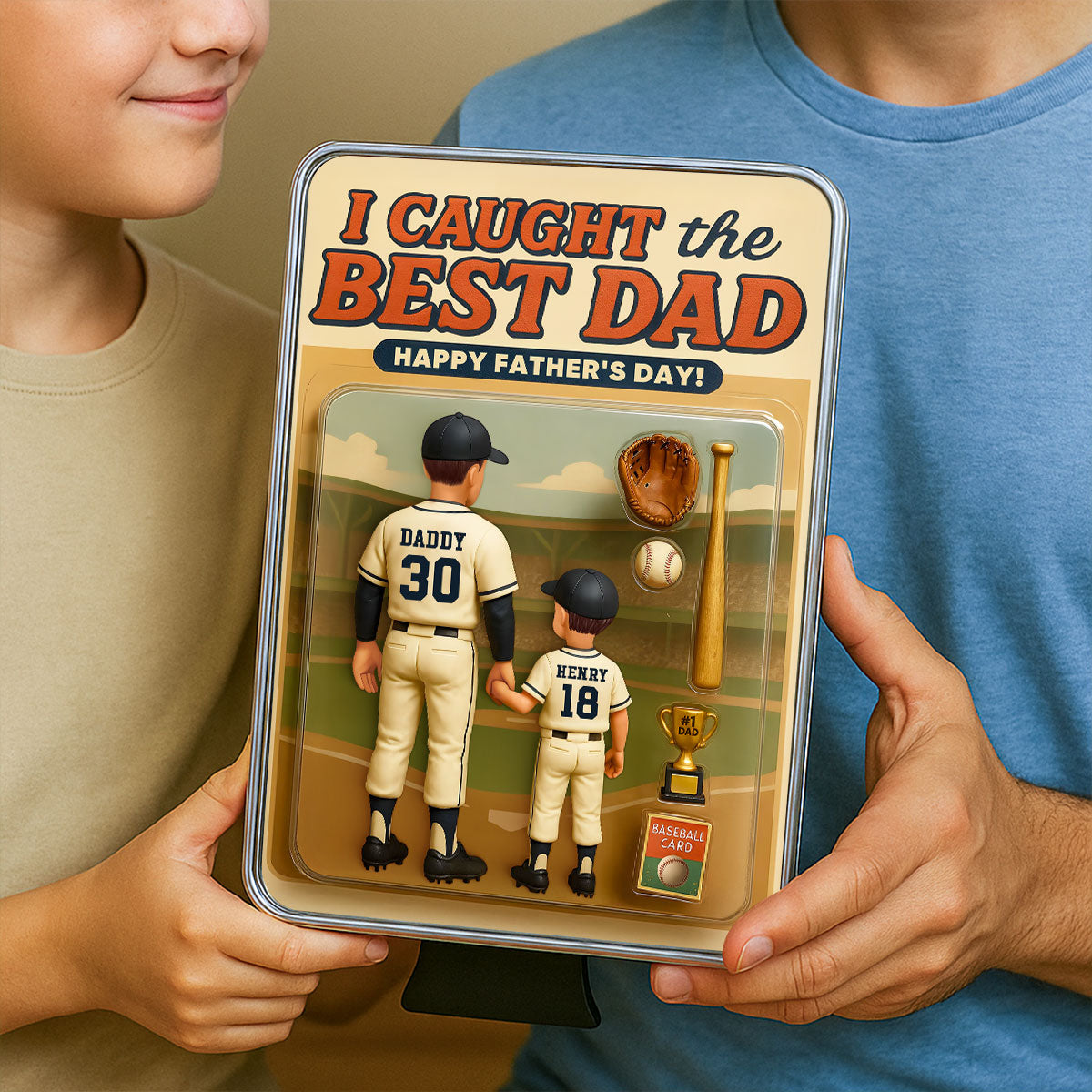 We Caught the Best Dad Baseball Custom Action Figure Personalized Mirrored Picture Frame, Father's Day Gift for Dad, Gift for Husband