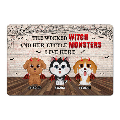 Halloween Brick Background Watercolor Cute Dogs Personalized Doormat