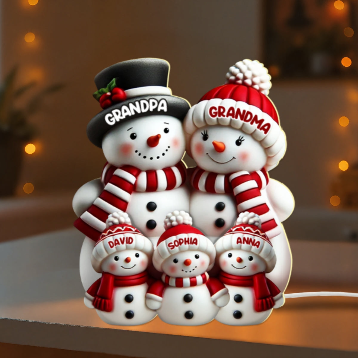 3D Effect Cute Snowman - Personalized Light Box - Christmas Decor For Family, Grandma, Grandpa
