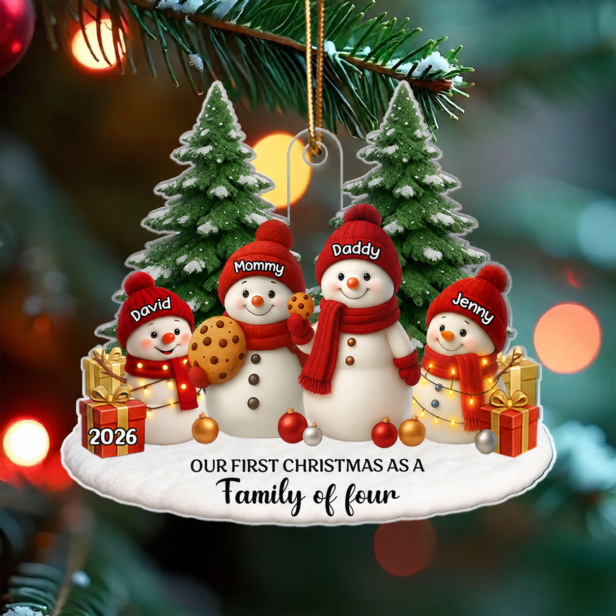 Our First Christmas As a Family of Three Four - Personalized Acrylic Ornament - Christmas Gift for New Parents