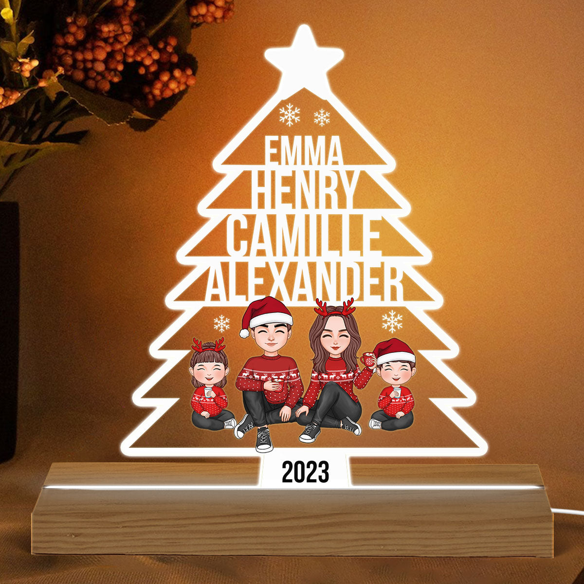 Family Name Christmas Tree Personalized LED Night Light