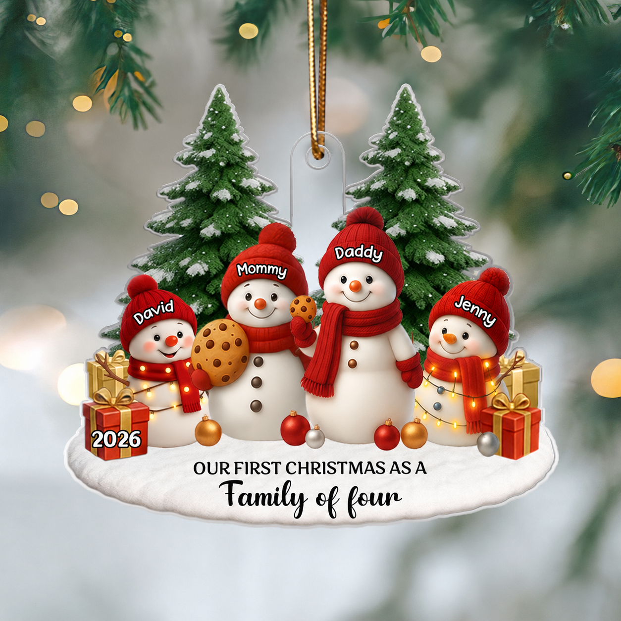 Our First Christmas As a Family of Three Four - Personalized Acrylic Ornament - Christmas Gift for New Parents