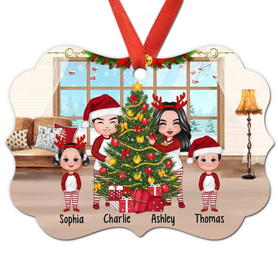 Doll Family Decorating Christmas Tree Personalized Christmas Ornament