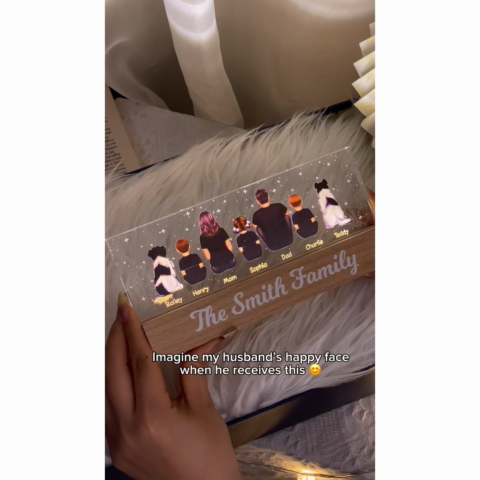 The Whole Family Dad Mom Kids Dogs Cats Personalized Acrylic Block LED Night Light