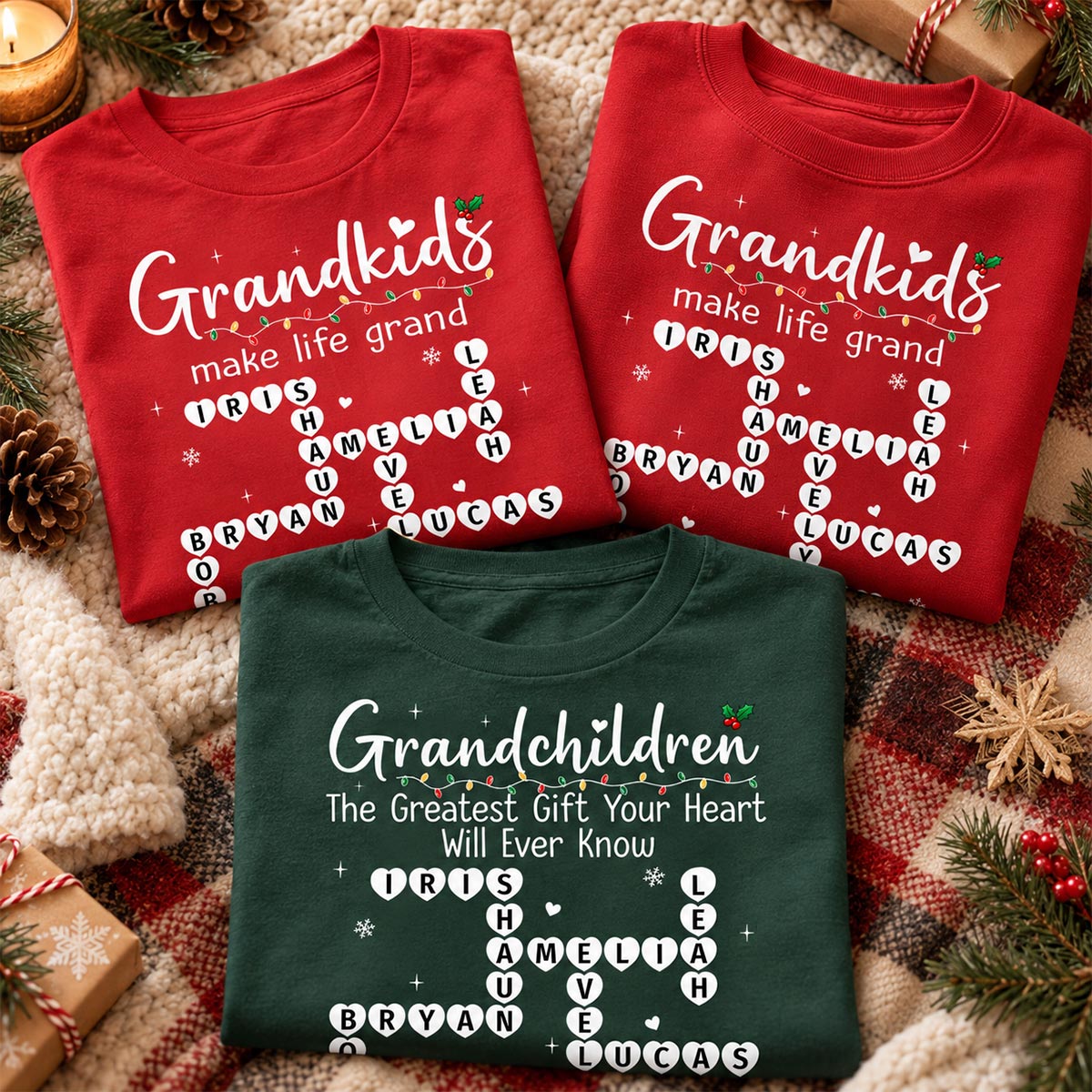 Grandkids Make Life Grand Crossword Puzzle Art - Personalized Shirt - Christmas Gift For Grandma