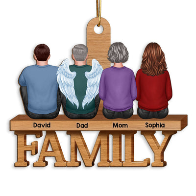 Family Sitting Back View On Word Christmas Gift Personalized Wooden Ornament