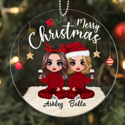 Merry Christmas Doll Besties Sisters Christmas Checkered Pants Personalized Acrylic Ornament