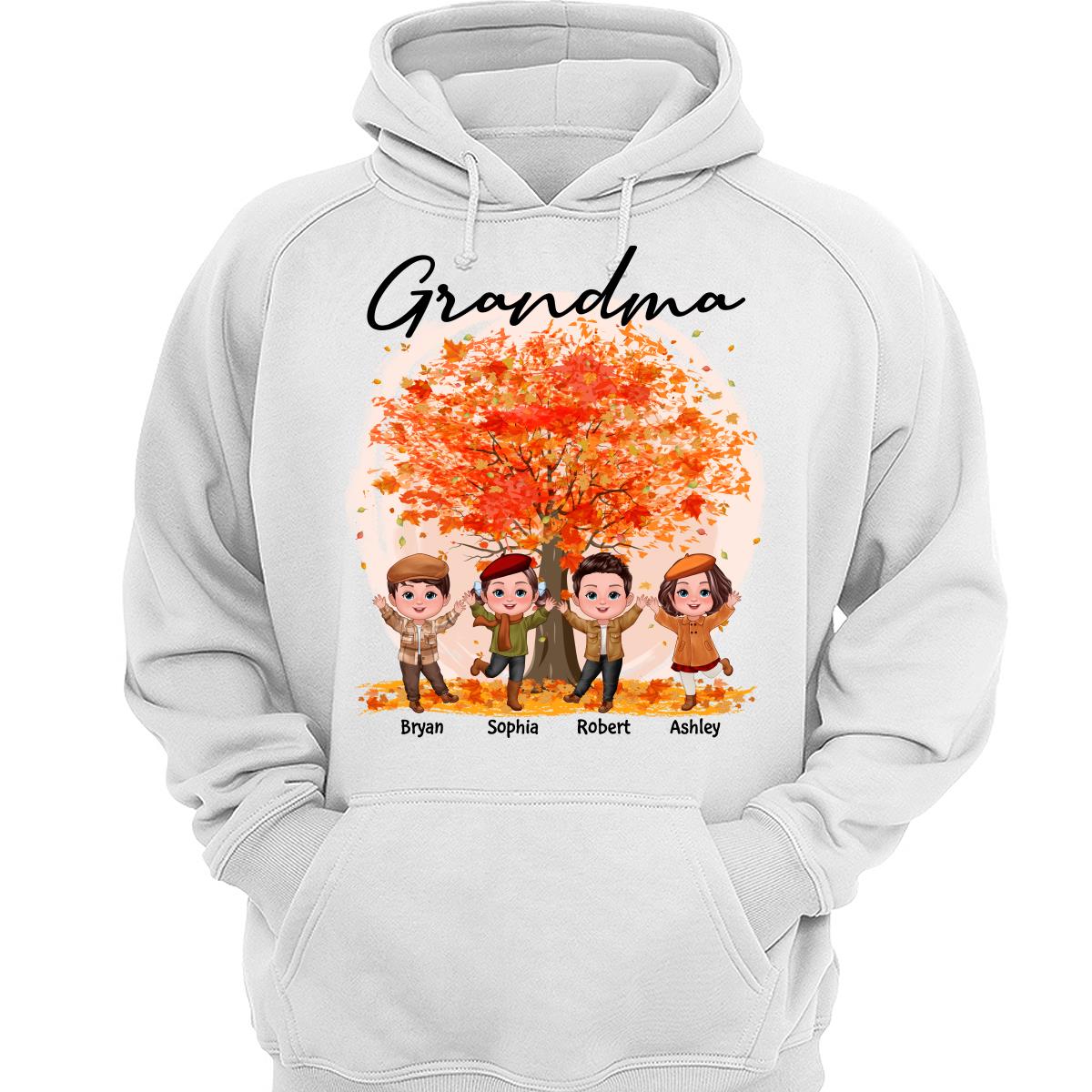 Fall Season Grandma Mom Doll Kids Playing Under Tree Personalized Shirt