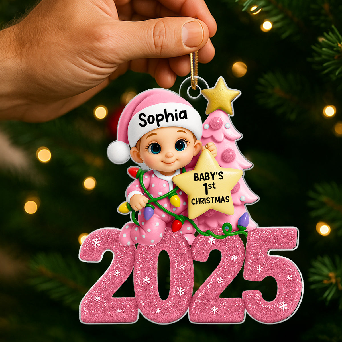 Baby Beside Christmas Tree First Christmas 2025 - Personalized Acrylic Ornament - Heartwarming Christmas Gift For New Born, Baby