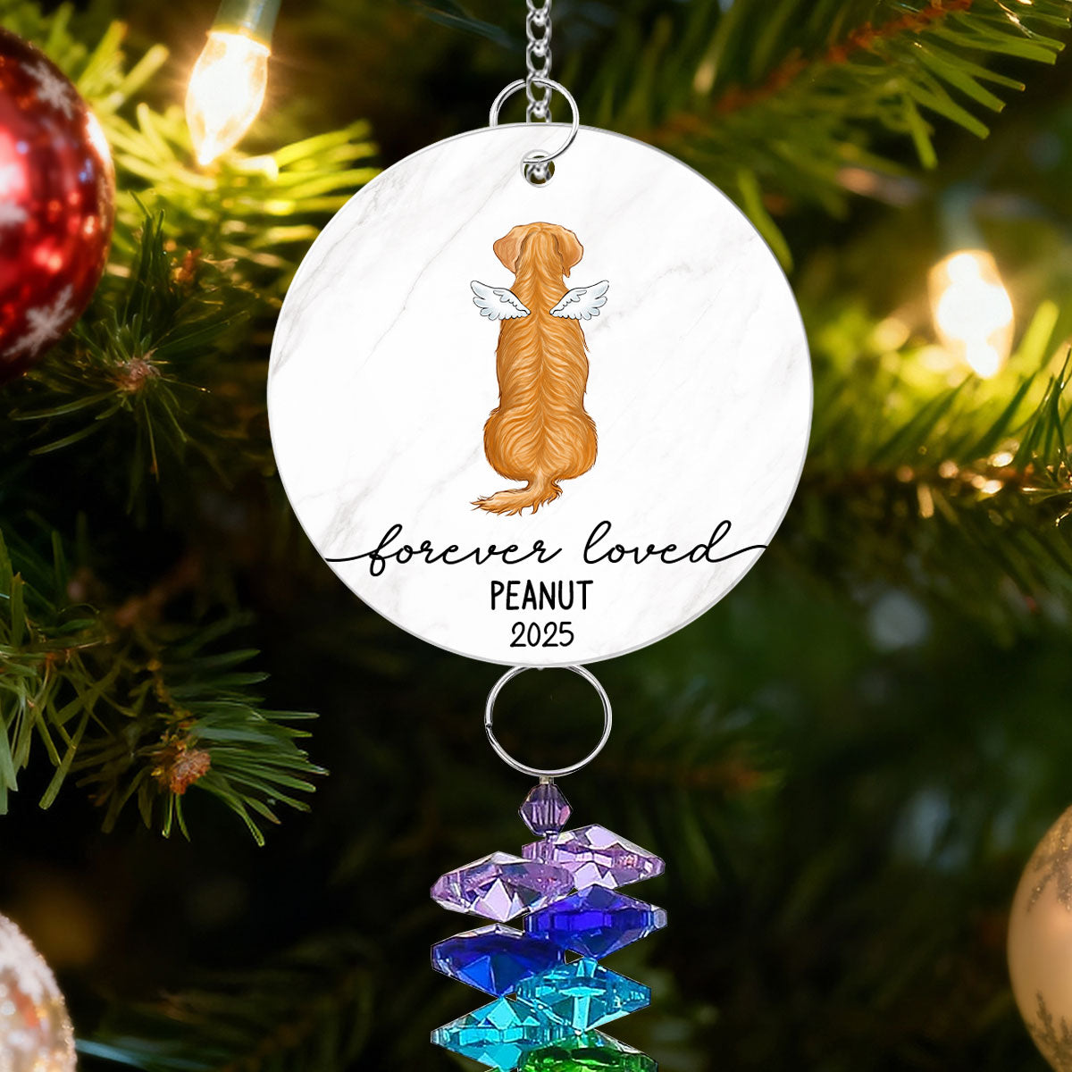 Dog Cat Memorial Forever Loved - Personalized Crystal Suncatcher With Charm - Memorial Remembrance Ornament Keepsake