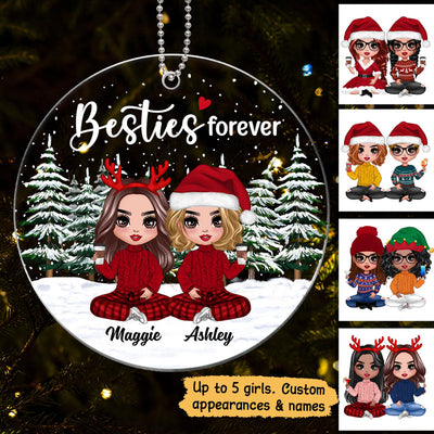 Doll Besties Sisters In Christmas Tree Forest Personalized Acrylic Ornament
