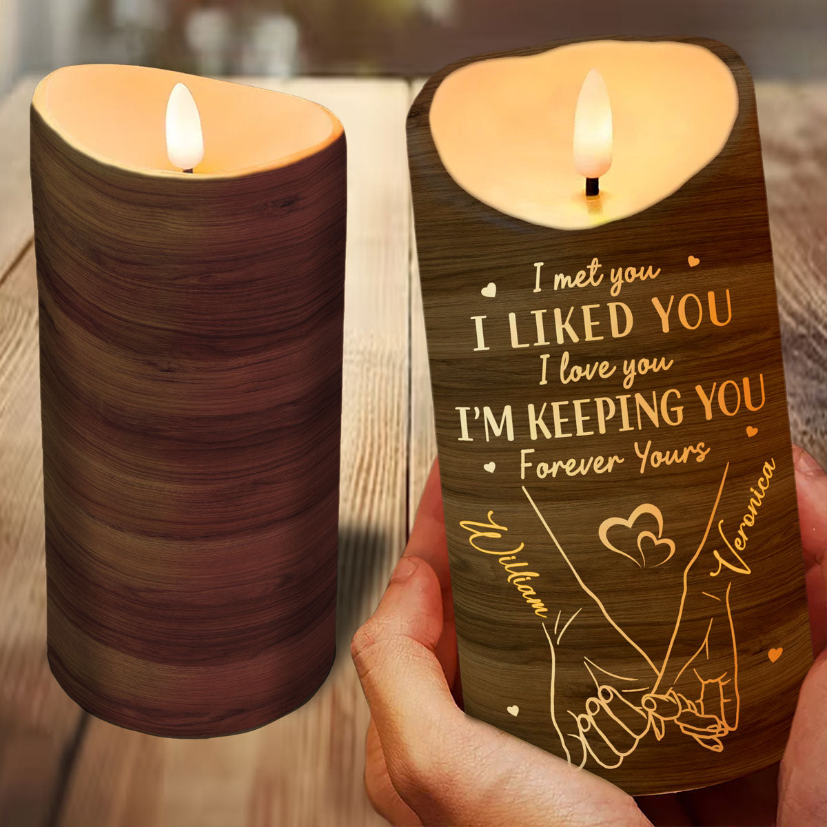 Couple Love Message Hand In Hand Outline Personalized LED Candle