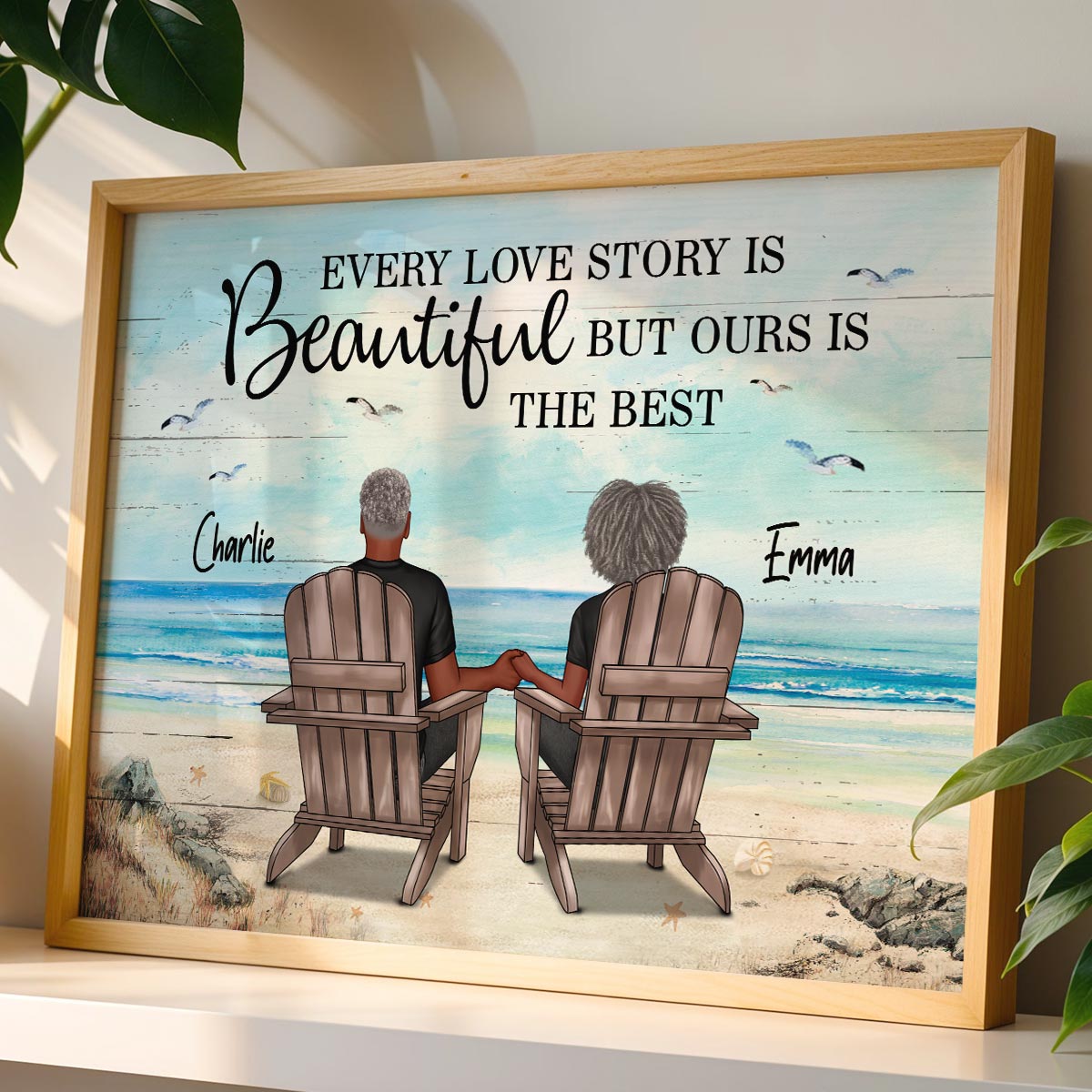 Eternal Love Couple Beach Landscape Retro Vintage Personalized Poster, Heartfelt Anniversary Gift, Wedding Gift, Birthday Gift For Couple, For Him, For Her